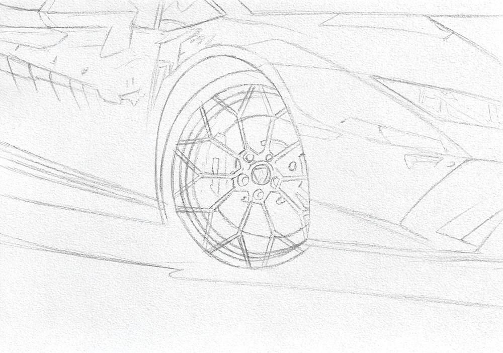 how to sketch car wheels