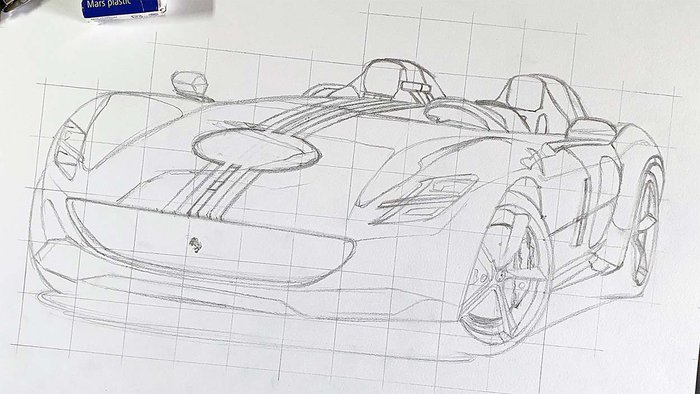 graphite pencils outline sketch of a ferrari monza sp2 car drawing from the front - car drawing tips