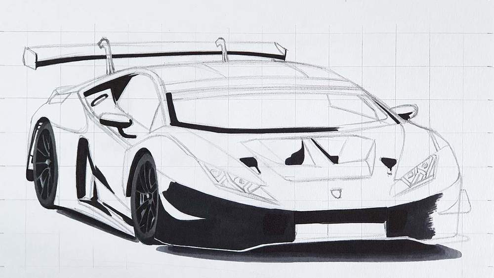 how to draw a lamborghini race car