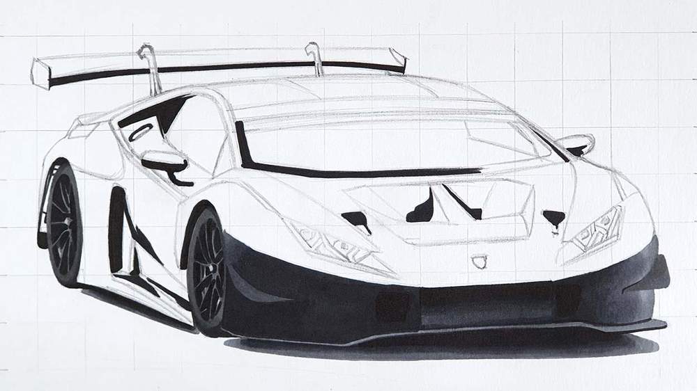 how to draw a lamborghini race car