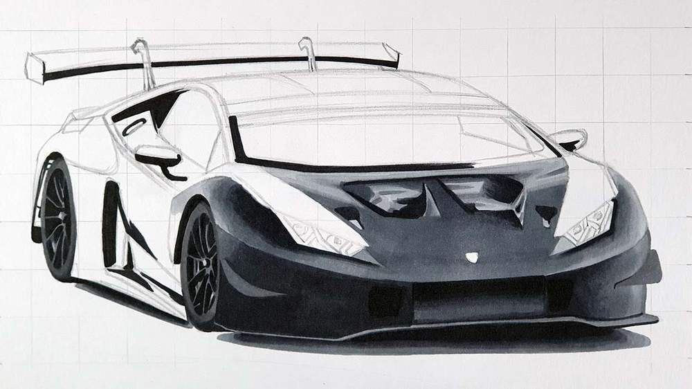 how to draw a lamborghini race car