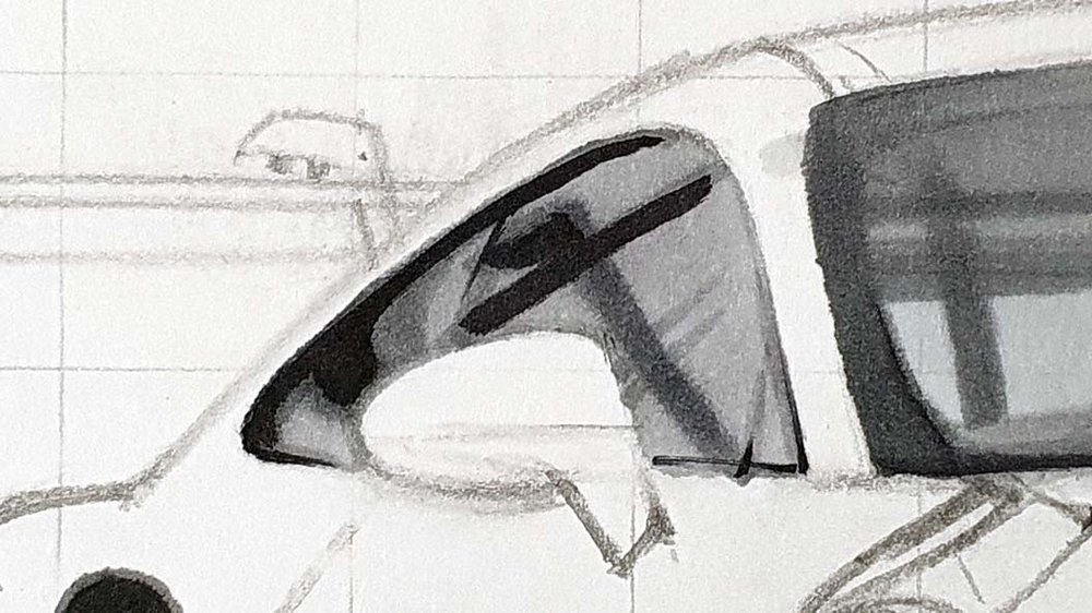 Porsche car illustration step-by-step