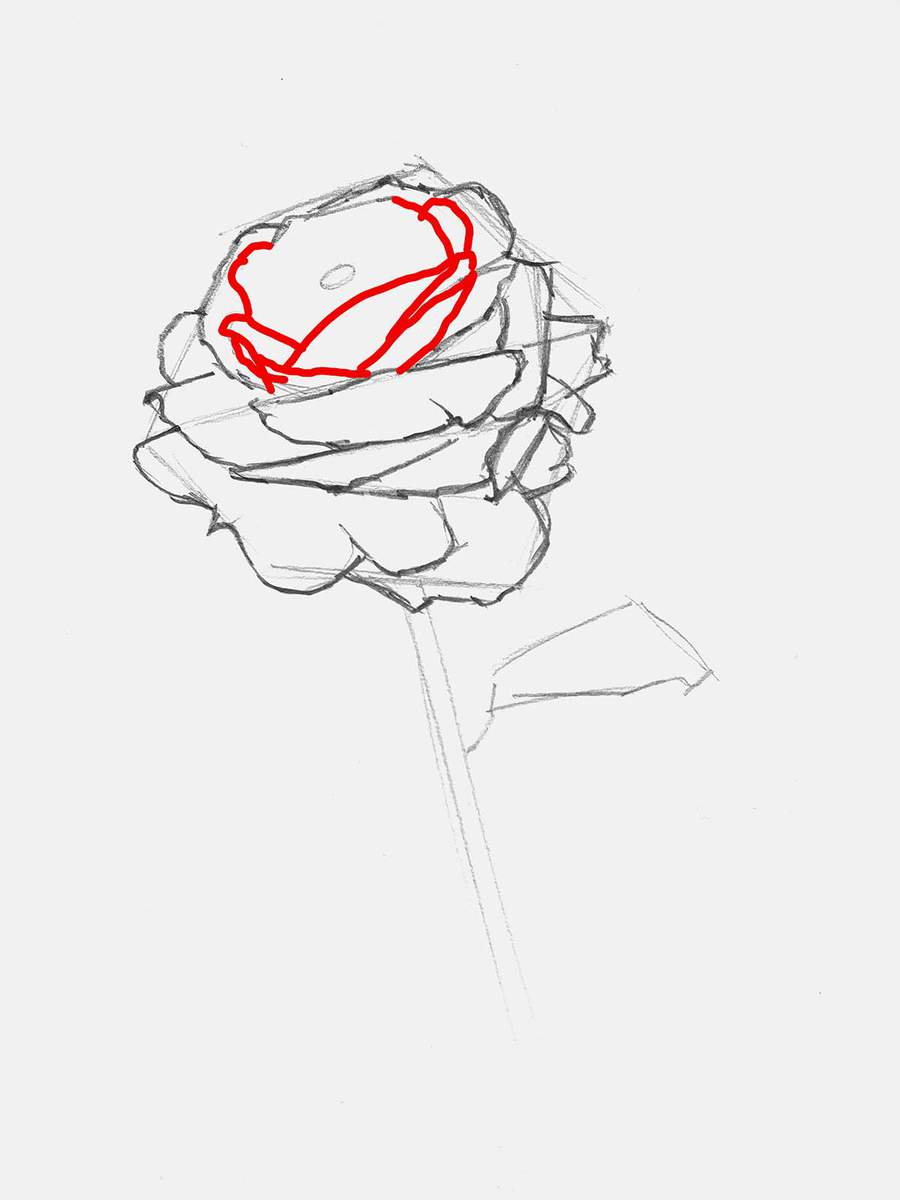 add another row of petals on the inside of the center of the rose head