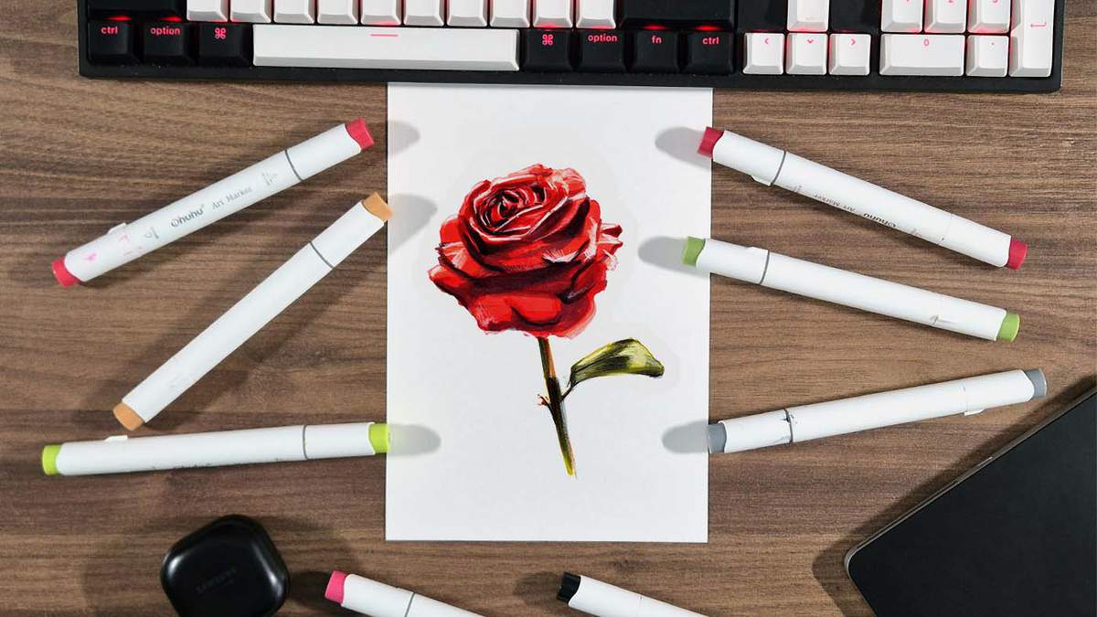 step by step guide on how to draw a red rose from scratch with markers