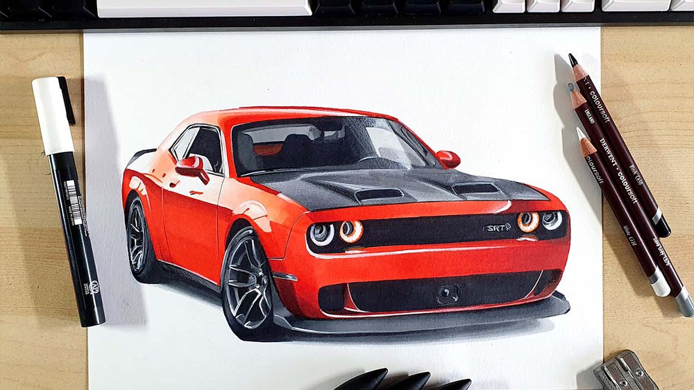 How to Draw a Dodge Challenger SRT Hellcat step by step