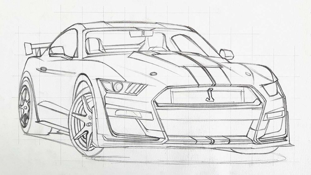 How to sketch a Ford Mustang Shelby GT500