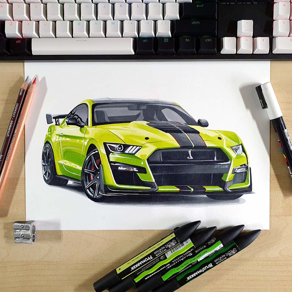 How to draw a Ford Mustang Shelby GT500