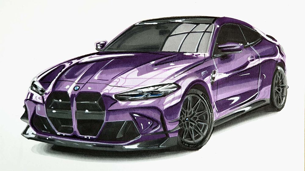 how to draw a bmw m4 step by step