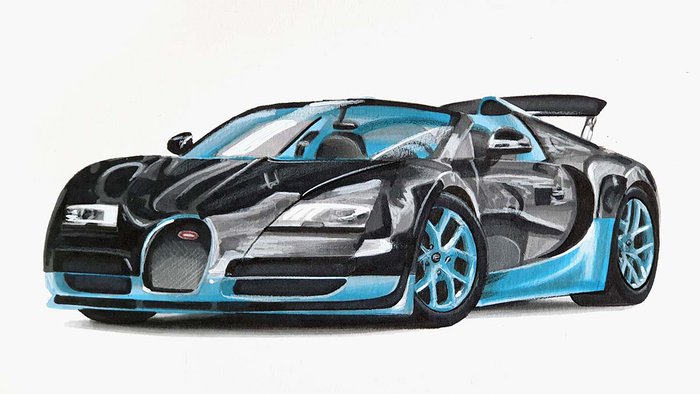 how to draw a bugatti veyron side view