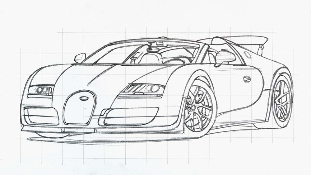 how to draw a bugatti veyron front view