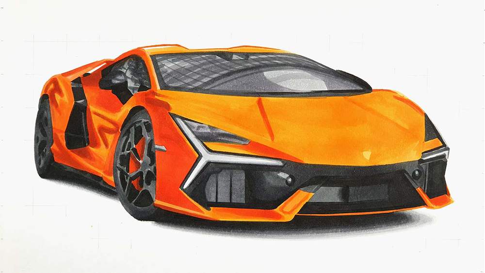 how to draw a lamborghini revuelto for beginners