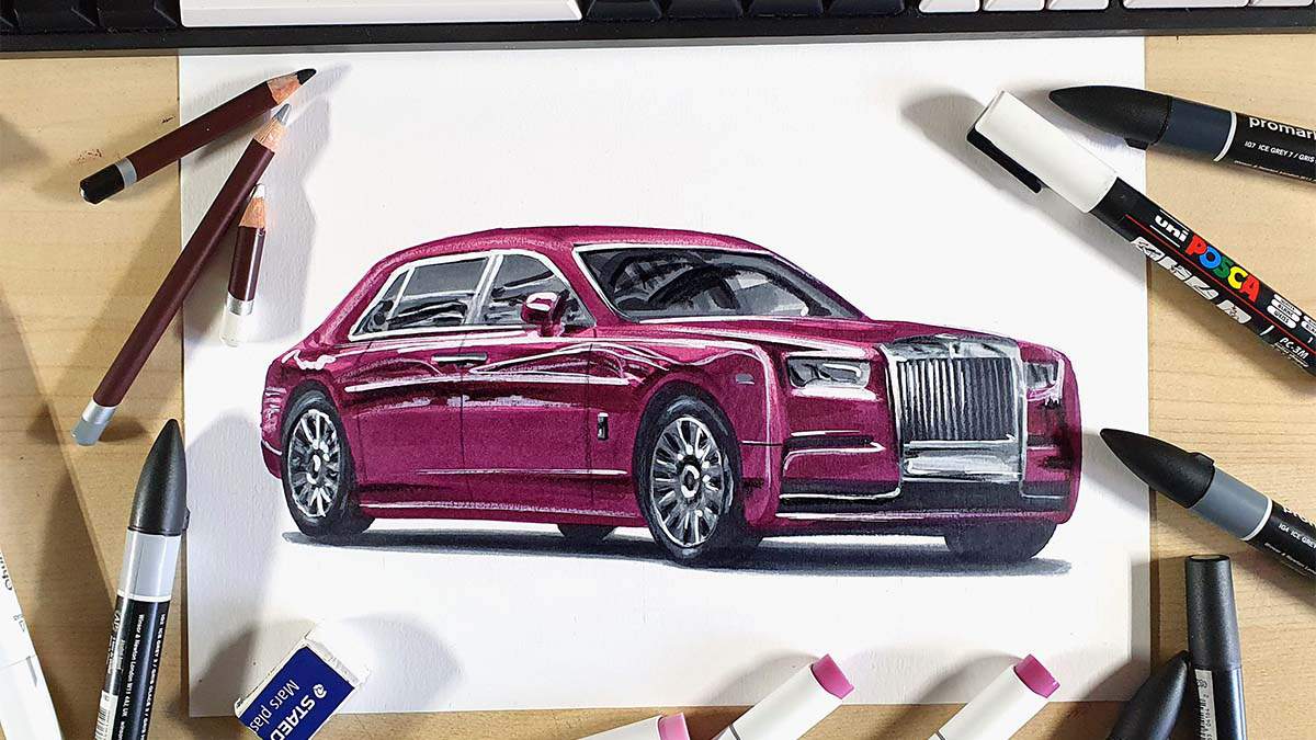 learn how to draw a rolls royce phantom with this step by step guide.