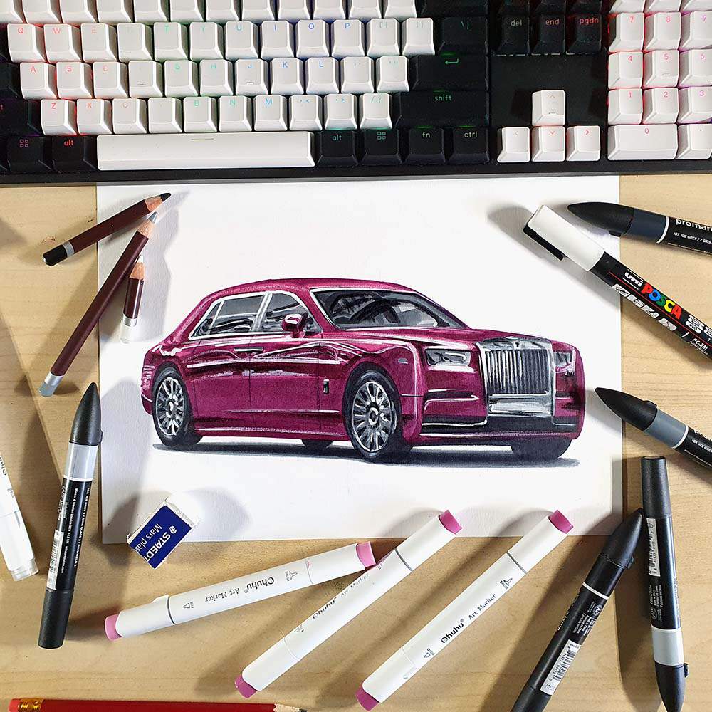 Realistic rolls royce phantom drawing guide