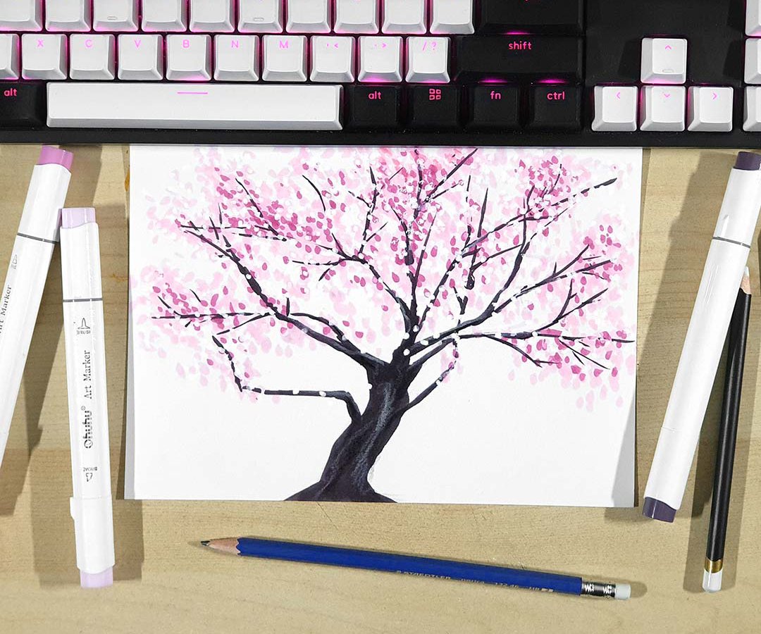 Cherry Blossom Tree Drawing Step By Step Fingerprint Spring Cherry