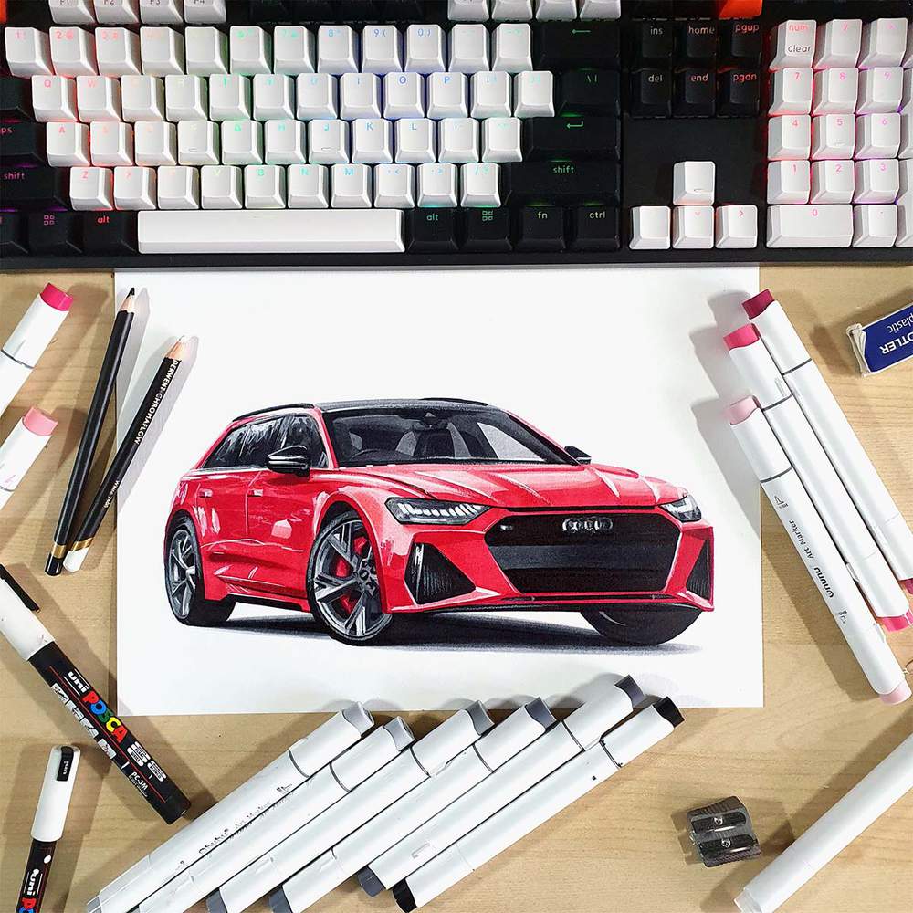 Realistic Audi RS6 Drawing Tutorial