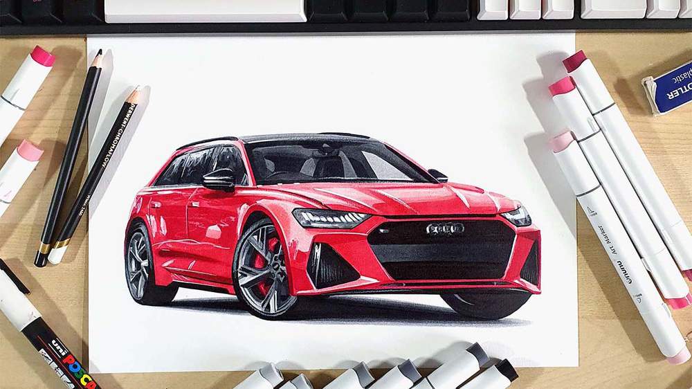How to draw an Audi RS6 step by step drawing tutorial