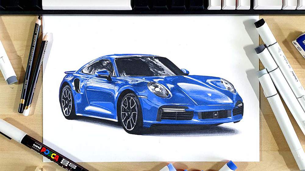 How to draw a Porsche 911 Turbo S step by step tutorial