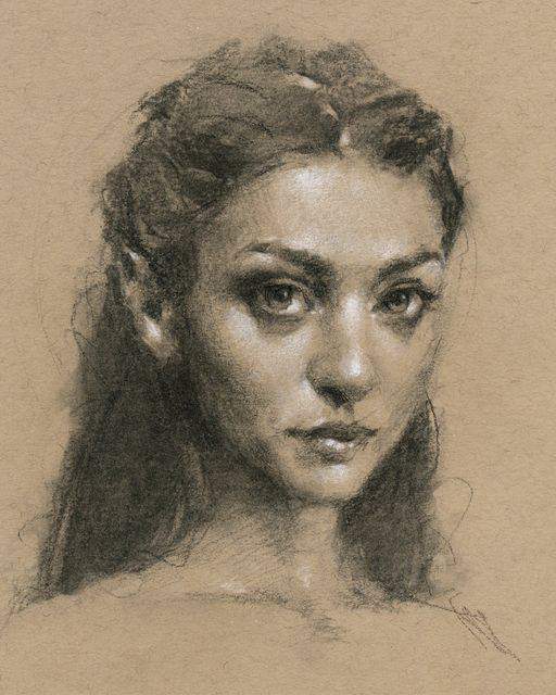 drawing on toned tan paper