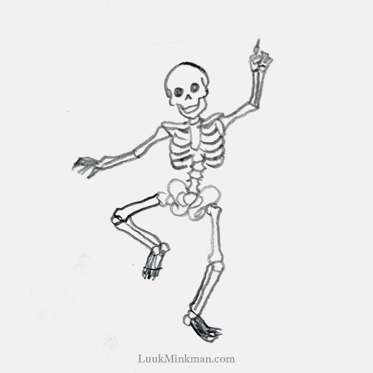 simple pencil sketch of a dancing skeleton