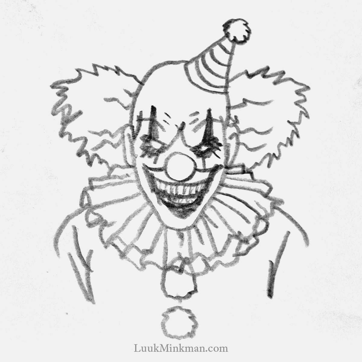 simple pencil drawing of a scary clown staring you straight into the soul