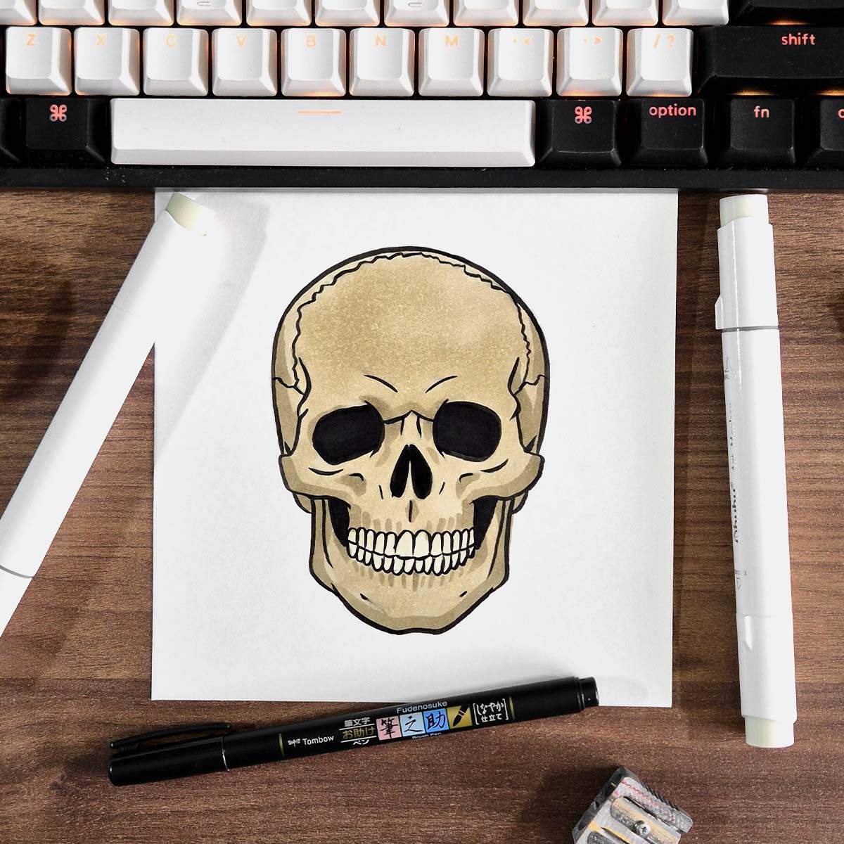 marker drawing of a human skull