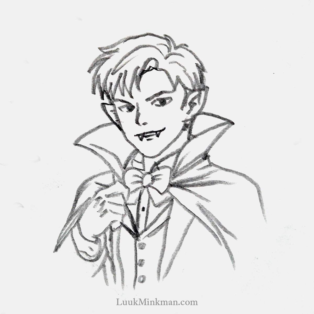 simple pencil drawing of a creepy vampire with fangs