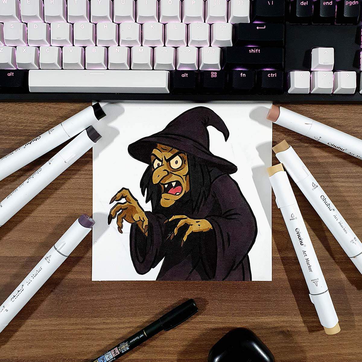marker drawing of a scary witch
