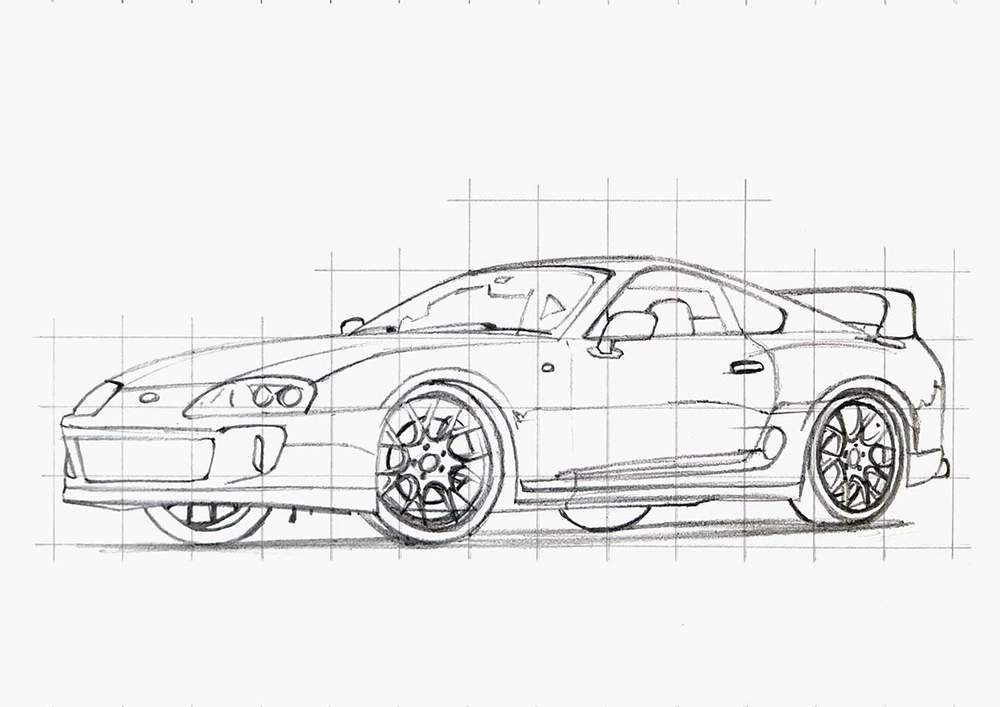 Step-by-step Supra car sketch