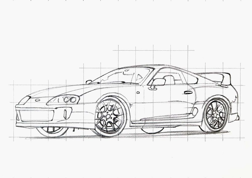 Step-by-step Supra car sketch