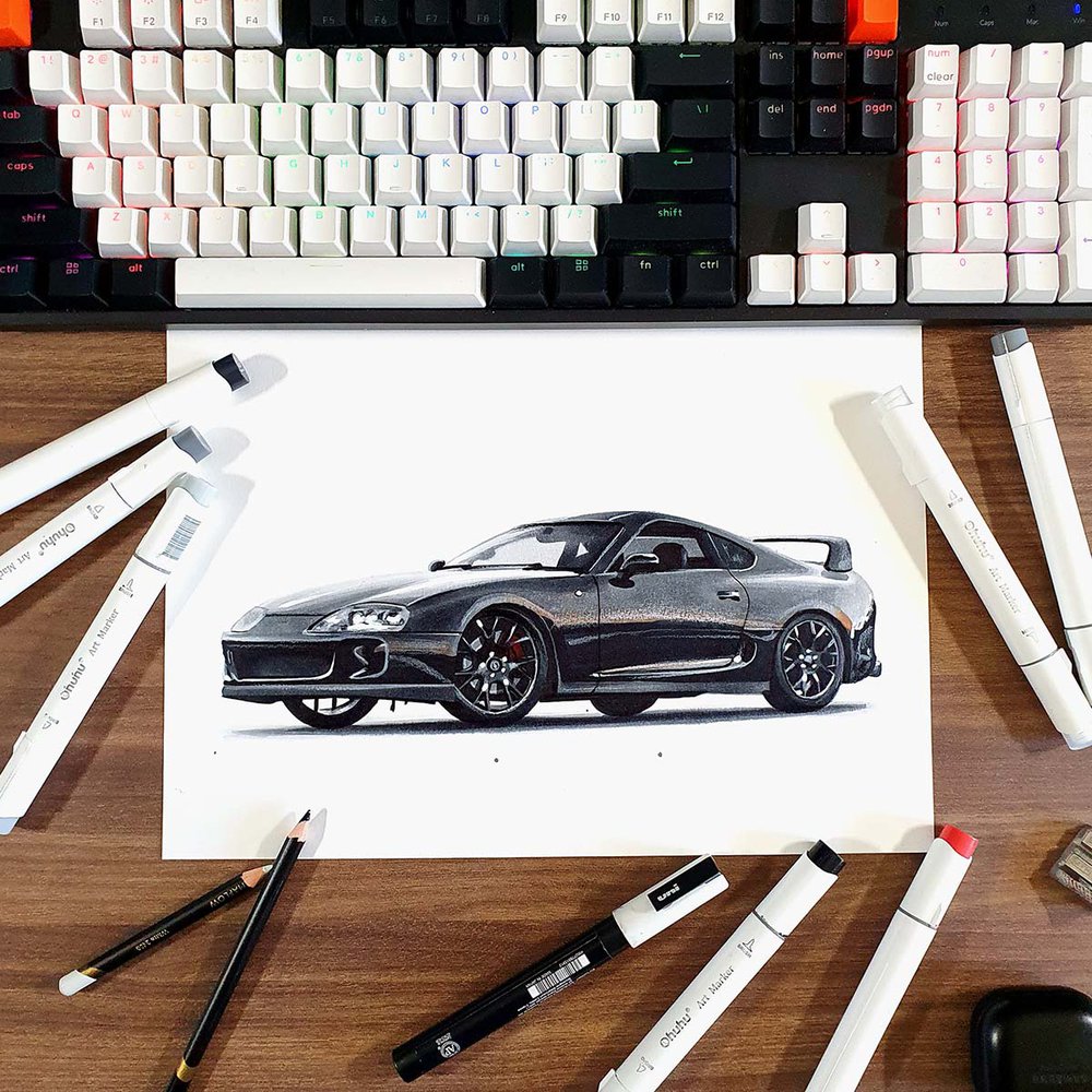 Supra car drawing with markers