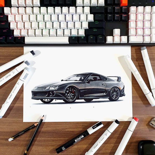 Supra car drawing with markers