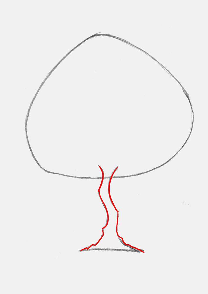 Sketch both sides of the tree trunk with squiggly and pointy lines