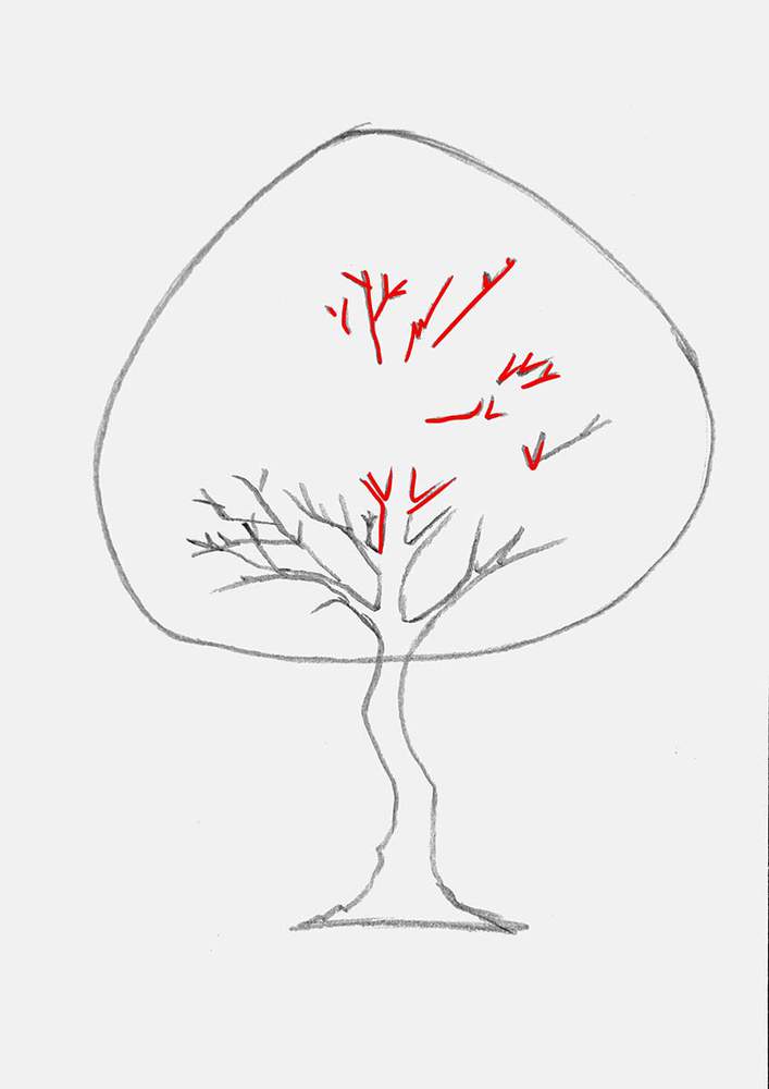 Add just a few small tree branches towards the top of the tree, which have already lost there leaves
