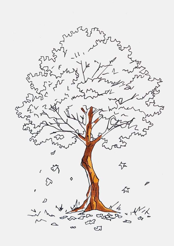 Color the mistuned parts of the tree bark with regular brown