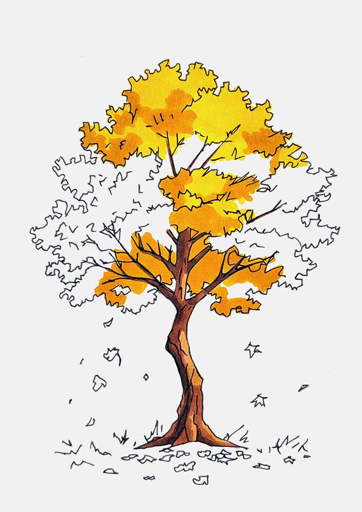 Add shading to the yellow parts of the tree with a darker yellow