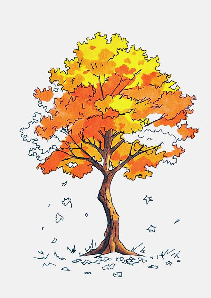Use a darker orange marker to add shading to the orange leaves