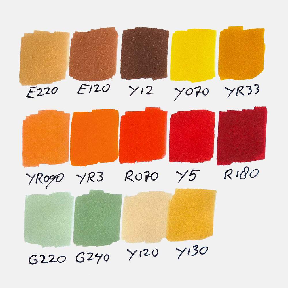 Color swatches of the 14 Ohuhu Honolulu colors I used to create this fall tree drawing