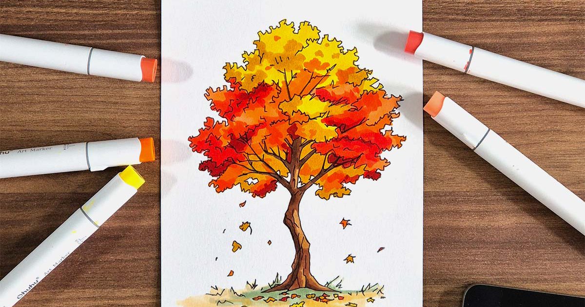 How To Draw A Fall-Colored Tree Step By Step