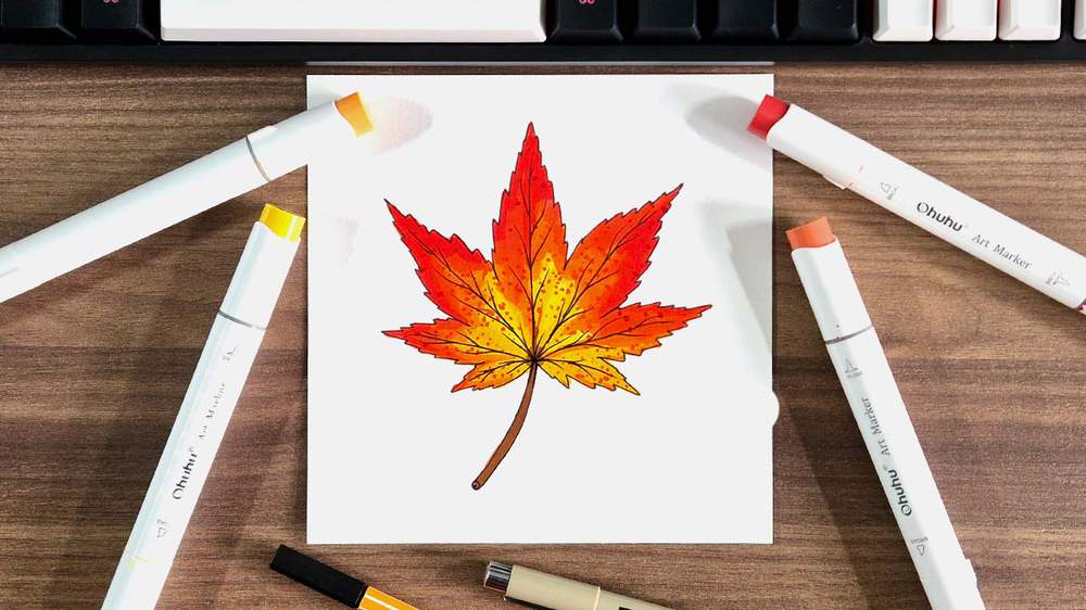 drawing guide on how to draw a fall leaf step by step