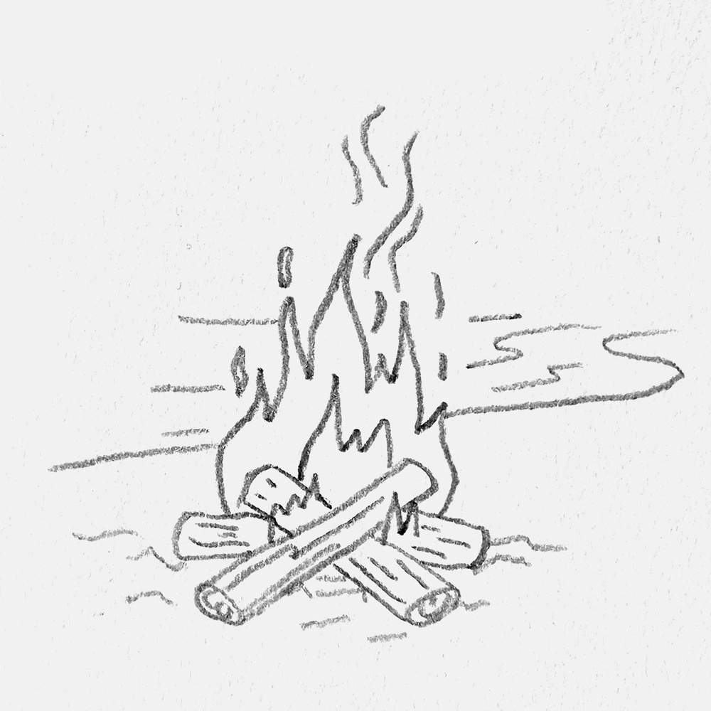 easy campfire on the beach drawing