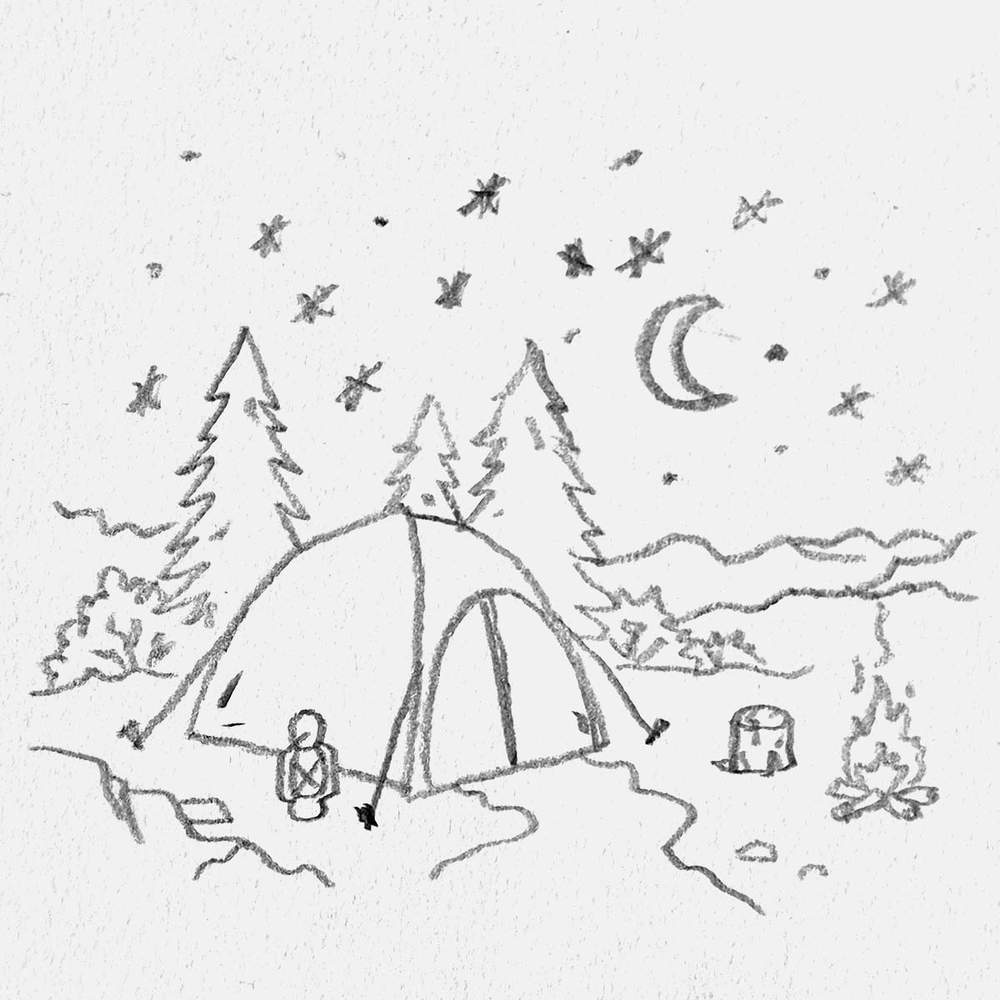 simple sketch of a camping under the stars scene