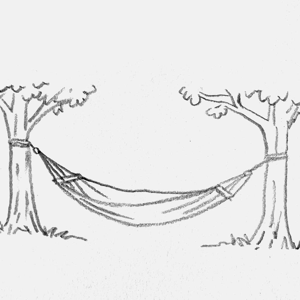 Simple drawing of a hammock between two trees