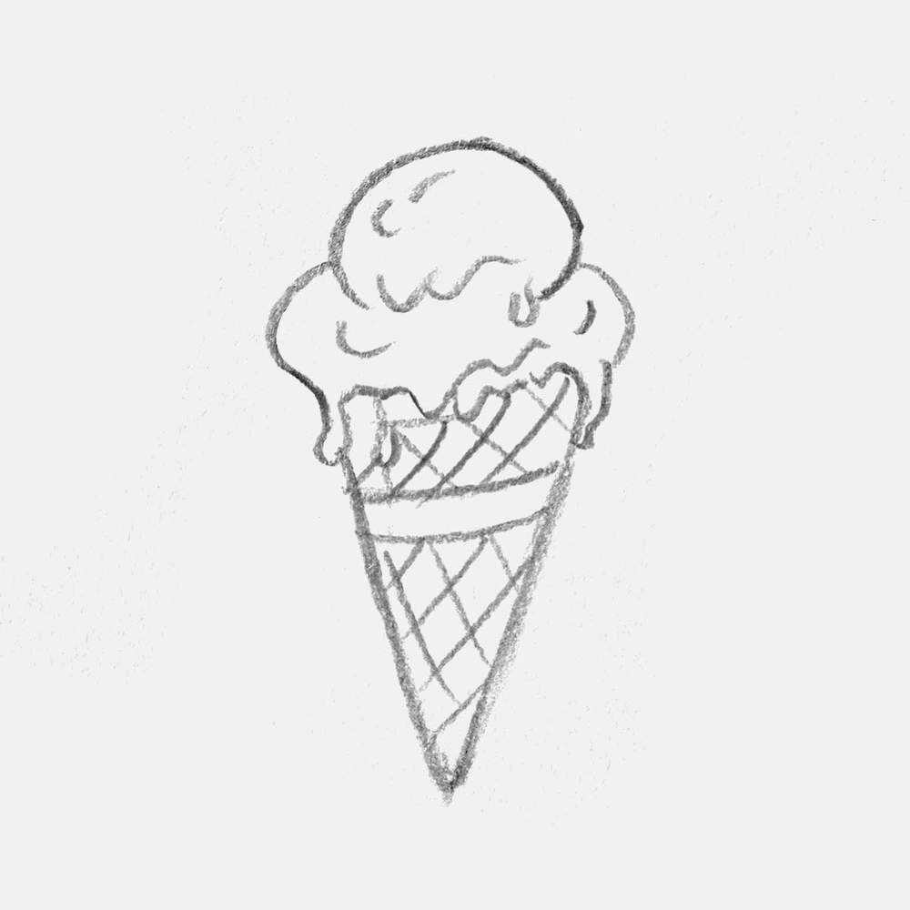 simple sketch of a melting ice cream cone