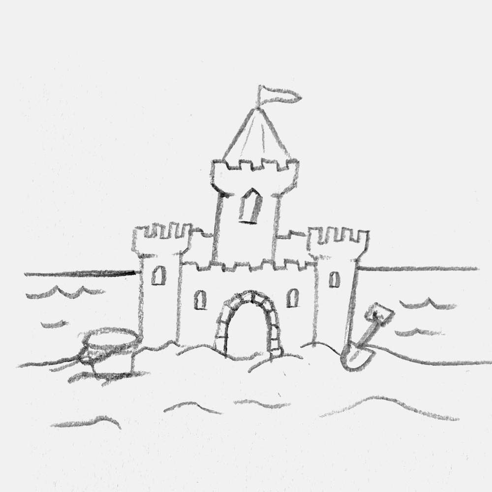 simple drawing of a campfire on the beach