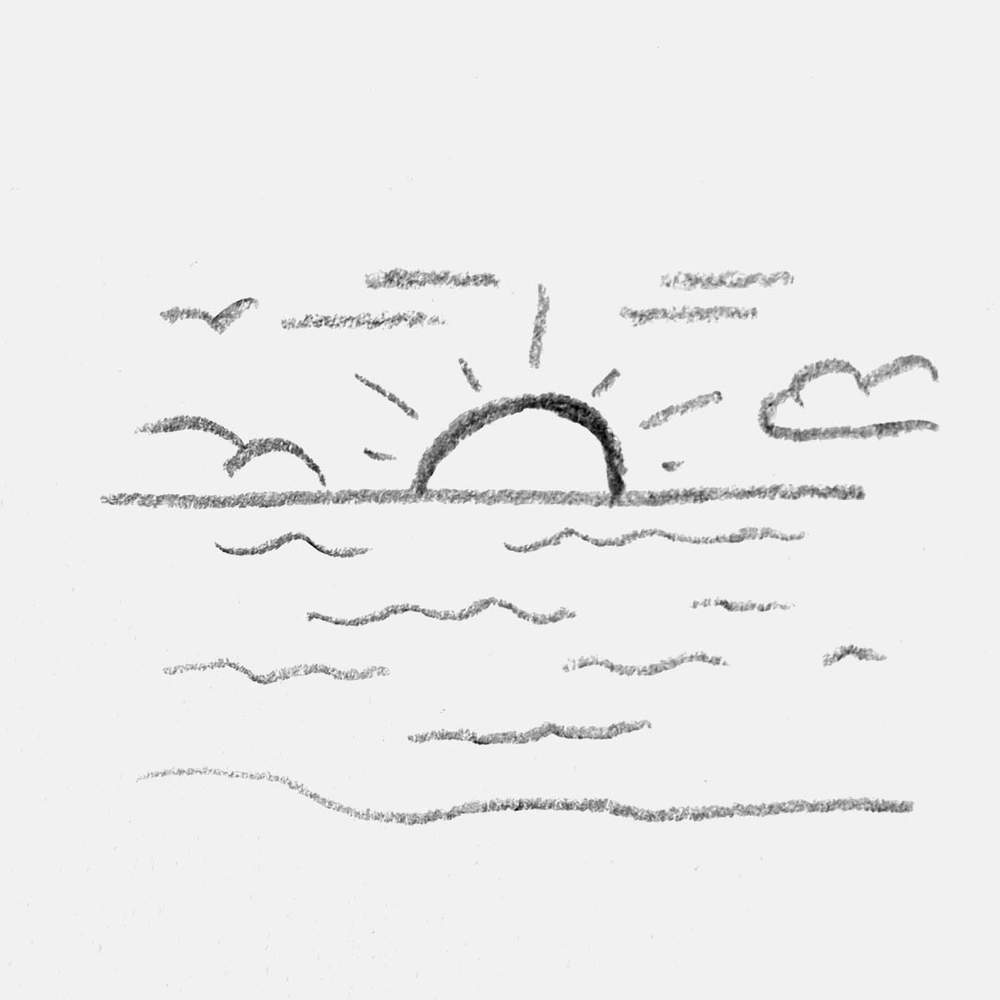 simple sunset sketch over the sea