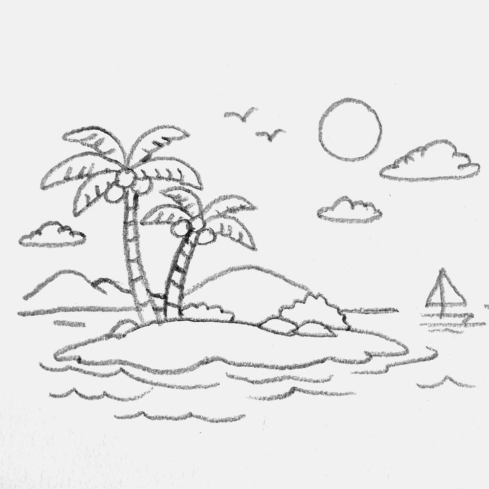easy sketch of a deserted tropical island