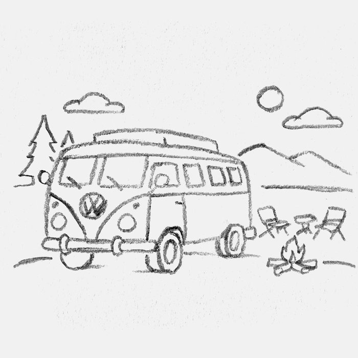 camping scene of a vw campervan