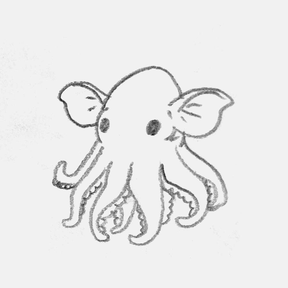 simple pencil drawing of a dumbo octopus