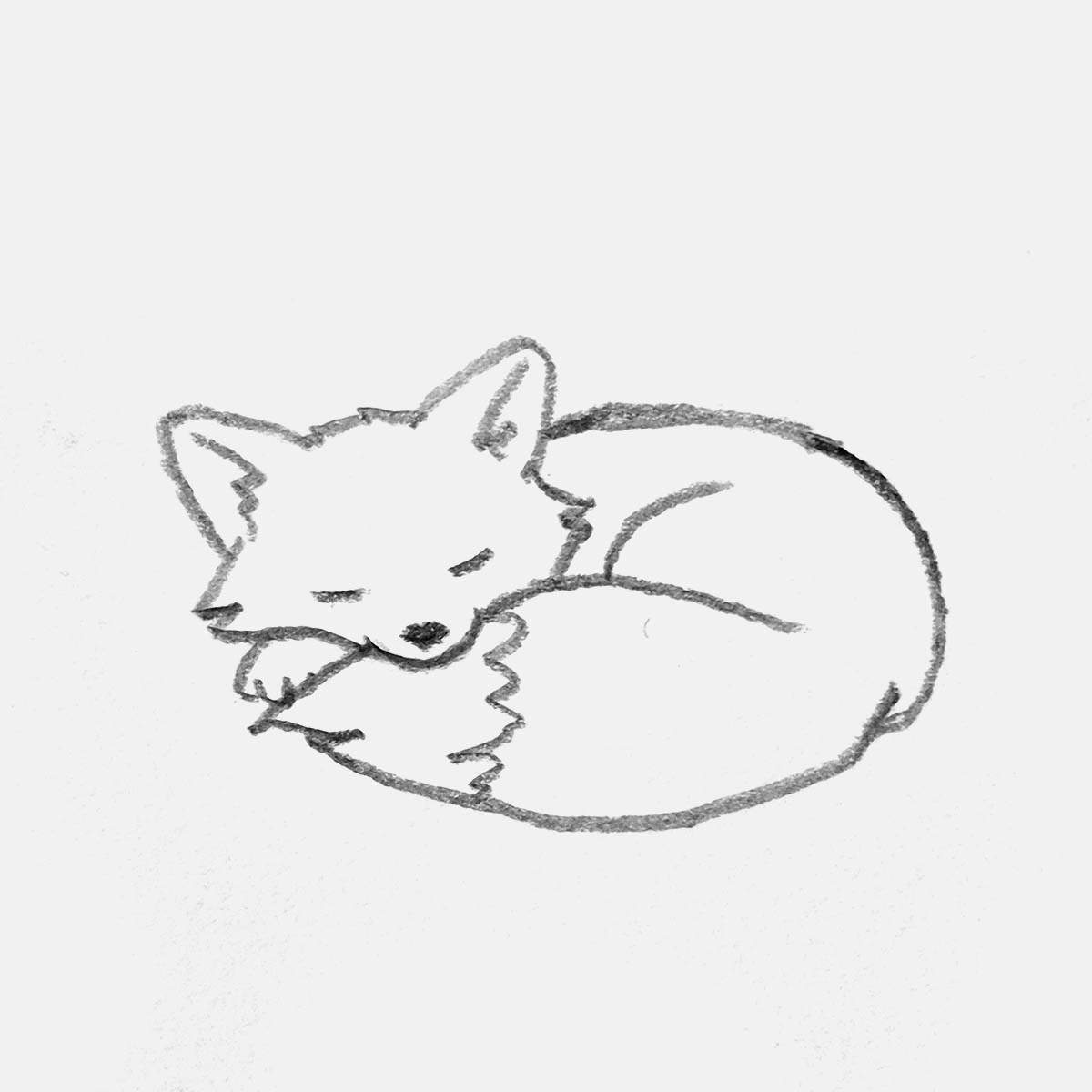super simple pencil drawing of a cute sleeping fox
