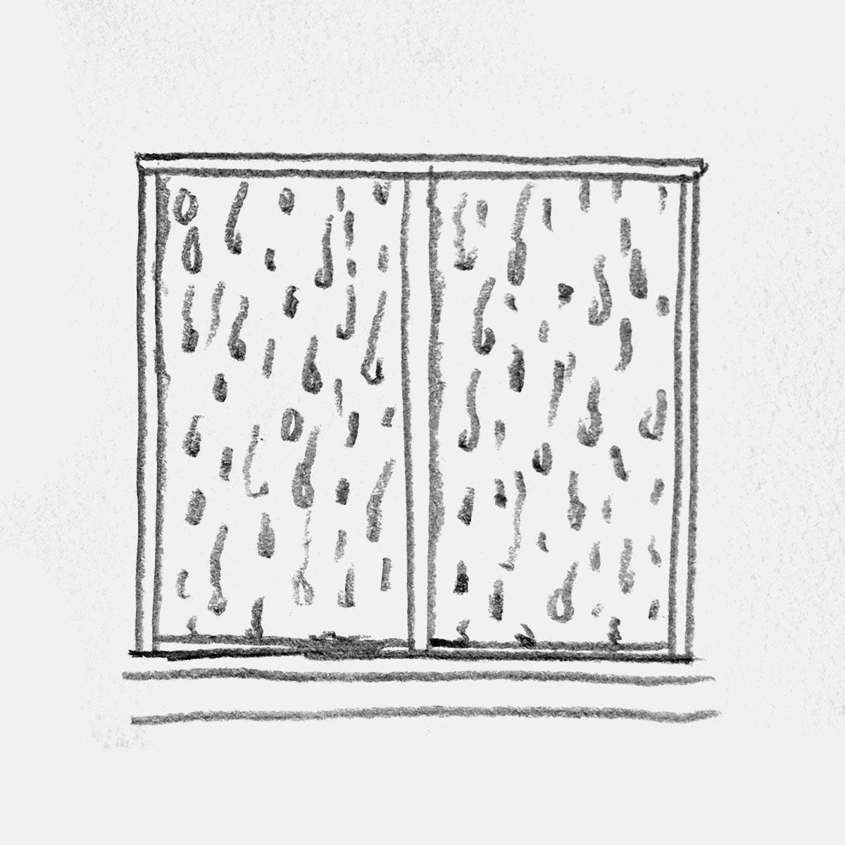 simple pencil drawing of a window covered in raindrops